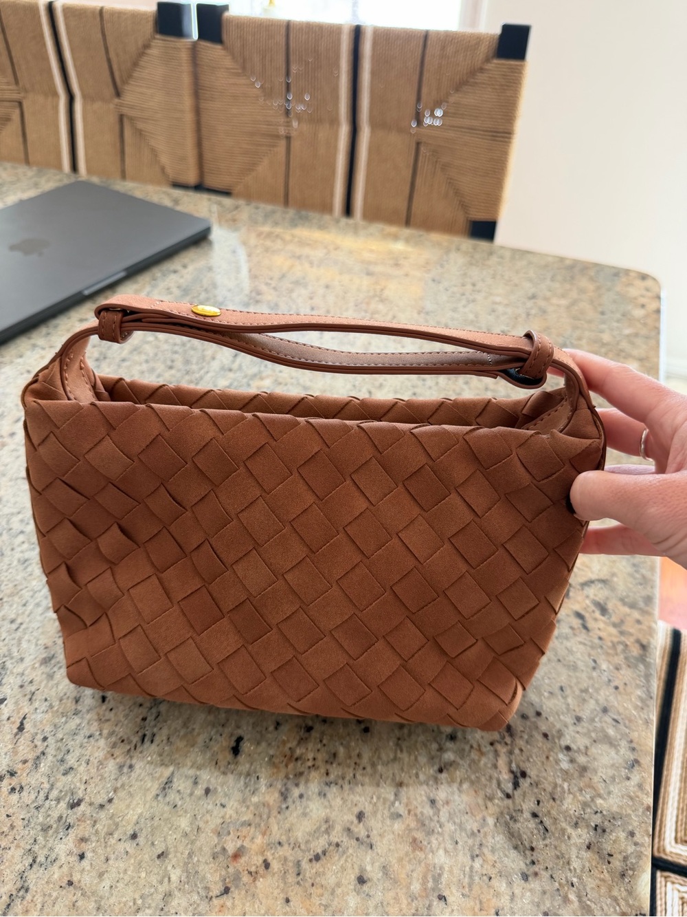 Woven Leather Top-Handle Bag in Brown
